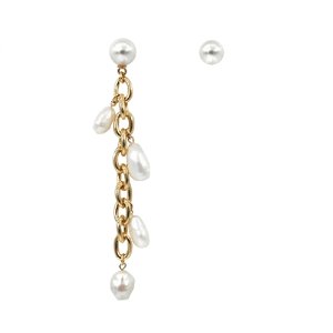 5 Pearl &amp; Chain Unbal Earrings