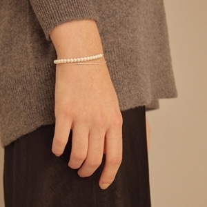 [Silver] Pearl &amp; Silver Chain Layered Bracelet