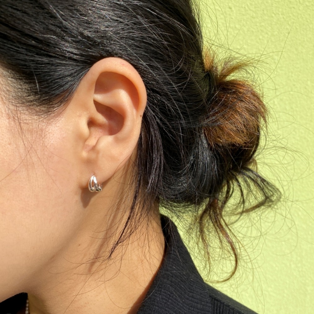 [Silver] Mini Two Ring Earrings