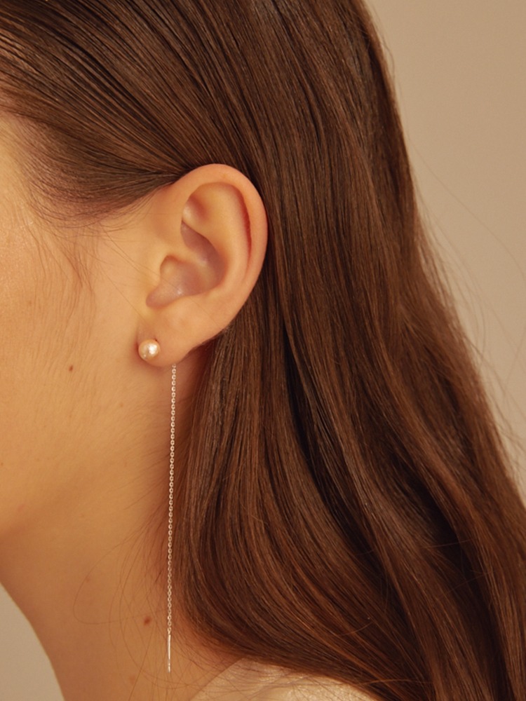 [Silver] 1 Pearl Drop Chain Earrings
