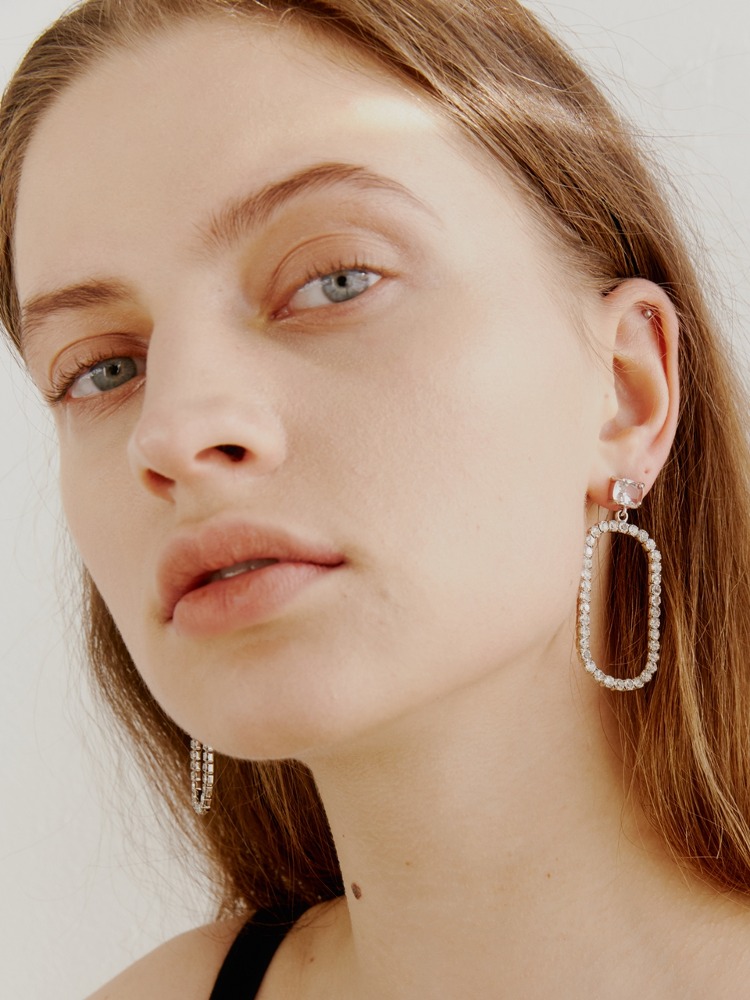 Pure Square &amp; Oval Cubic Earring