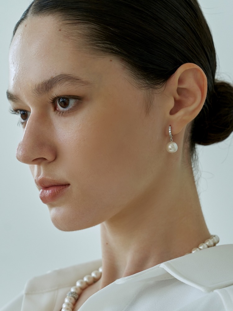 Pearl Drop Cubic Ring Earrings
