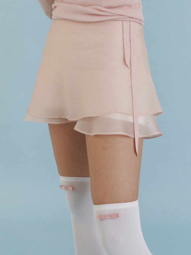 Love Ribbon Sheer Layered Wrap Skirt_NP