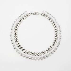 [미진열] white and opal weaving chain necklace