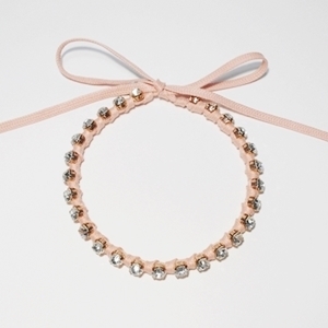 [미진열] white stone coated ribbon necklace