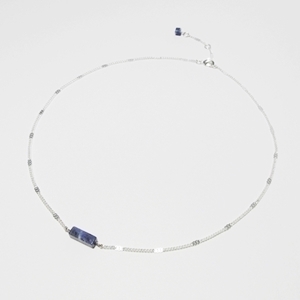 [미진열] stick gem stone silver chain necklace