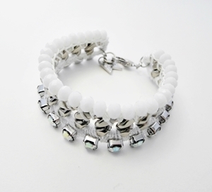 [미진열] white and opal weaving chain bracelet