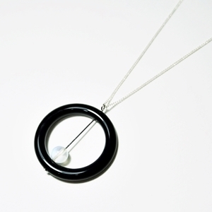 [Silver] ring onyx drop silver long necklace