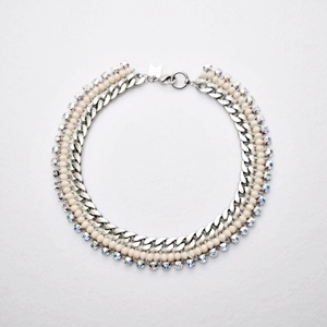[미진열] nudy-pink and opal weaving chain necklace