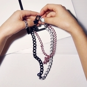 [미진열] pink, silver, black mixed chain necklace