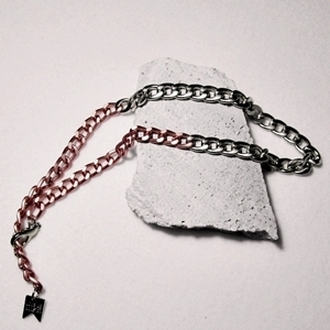 [미진열] pink and silver mixed chain necklace