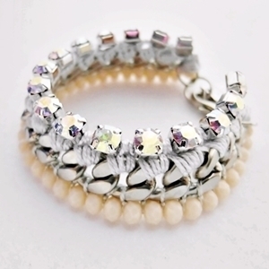 [미진열] nudy-pink and opal weaving chain bracelet