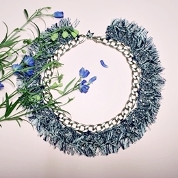 [미진열] blue knitting flat chain necklace